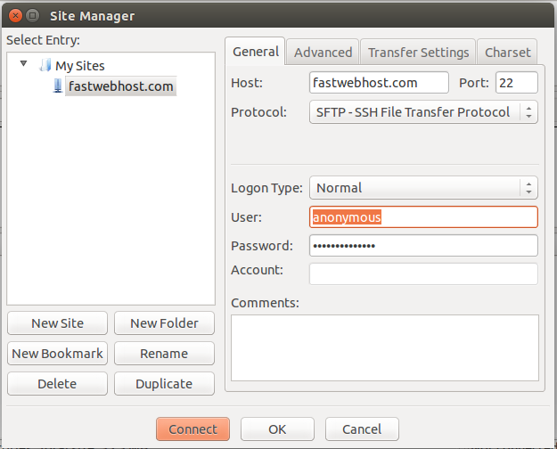 SFTP Site Settings